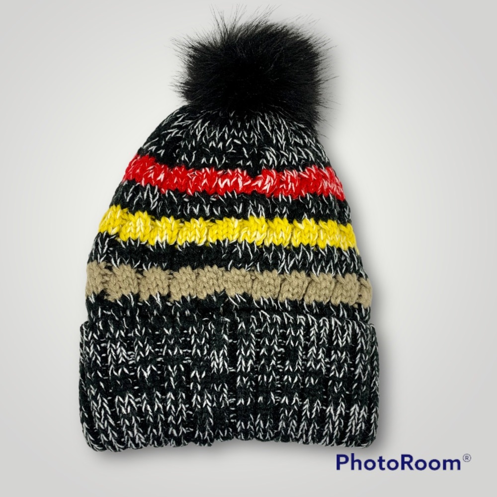Arianna by Howard’s Black Knit Hat with Faux Fur Pom Pom